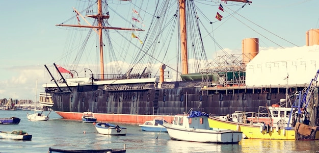 Ship at port showing its vessels