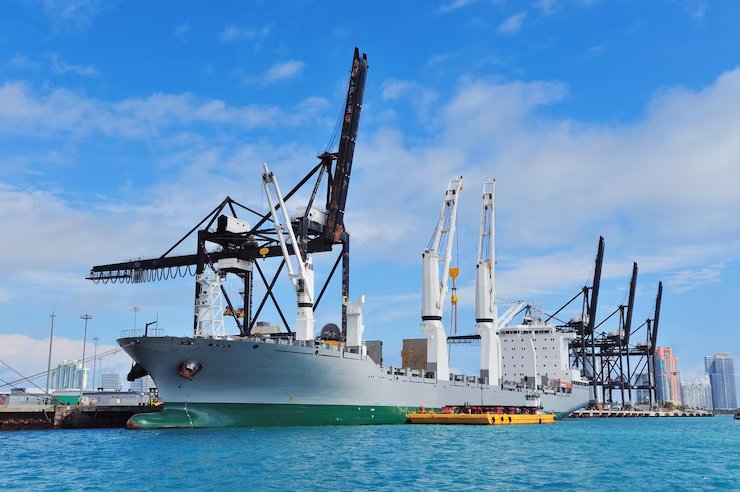 A huge ship by the port